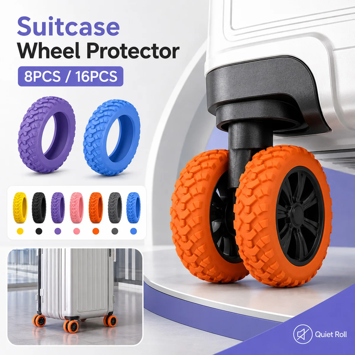 8/16PCS Suitcase Wheel Protector Silicone Luggage Cover Anti‑Wear Noise Reduction Shock‑Absorb Caster Guard Travel Accessories