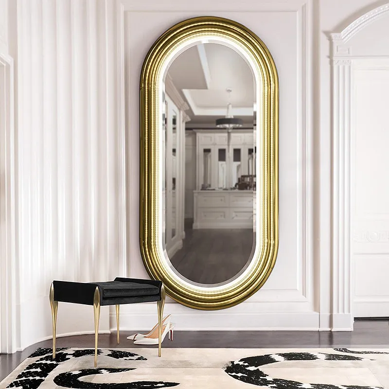 *Luxury Living Room Mirror - Stainless Steel Brass Gold Design Hallway Decoration Wall Mirror Custom for Home Luxury