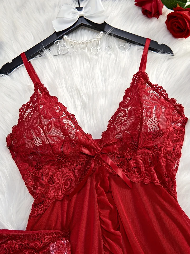 red lingerie dress near me Lace Lingerie Set Women's Sexy Babydoll Chemise Romantic Ruffle Nightgown Delicate Panty Set New Hot Fashion Gift Luxuriou