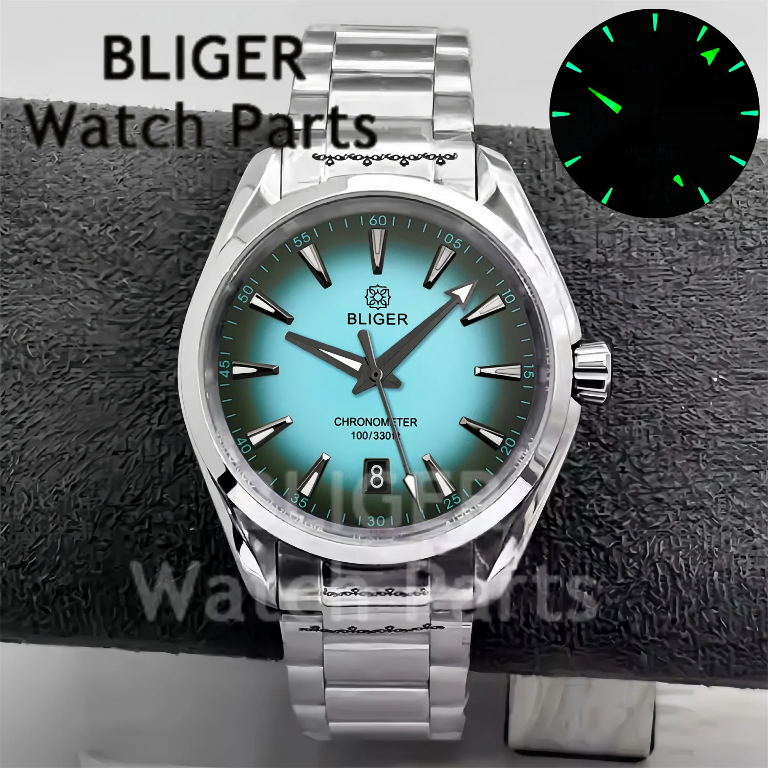 BLIGER 40MM Fashion AT150 Men Watches 6 o'clock Date NH35A Mechanical Watch For Men 10Bar Steel Diver Sapphire Glass Waterproof