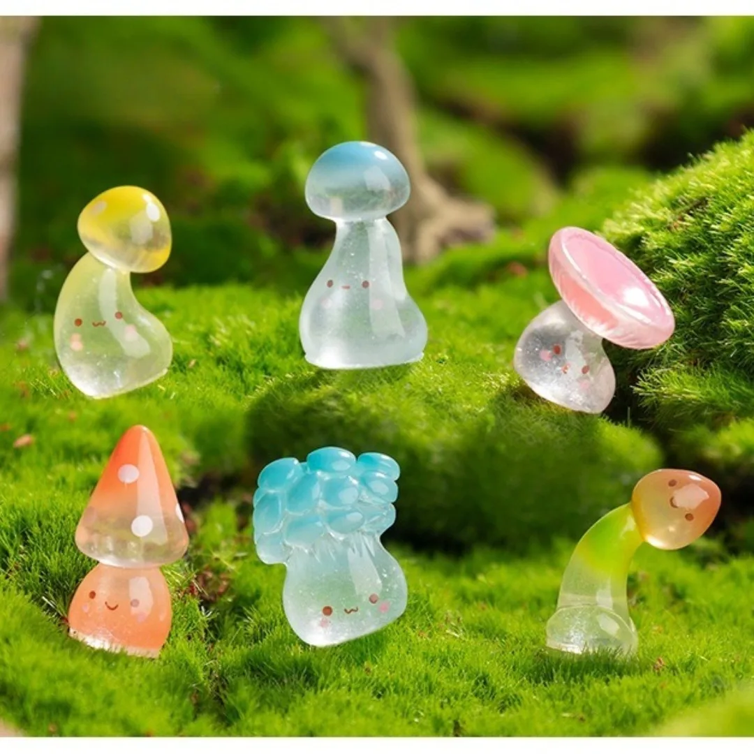 24/48pcs Mini Mushrooms Luminous Cute Tiny Mushroom Figurine for Fairy Garden Terrarium Accessories Decor Micro Landscape Craft