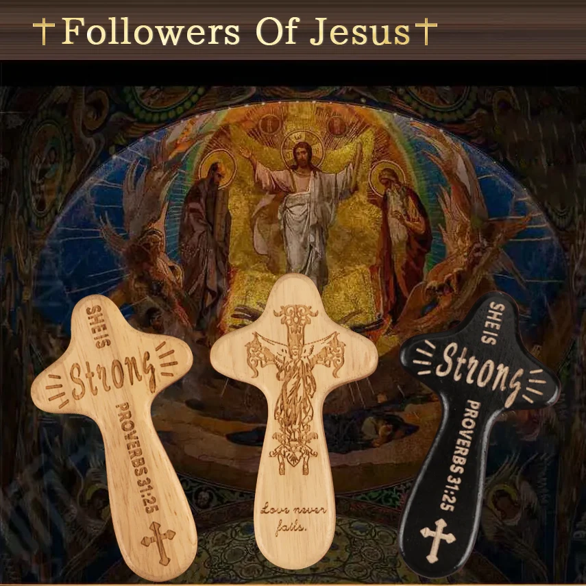 10pcs Small Handheld Oak Cross 4.1 Inch Portable Handheld Wooden Cross Jesus Cross Graduation 2023 Prayer Palm Size Men's Christ