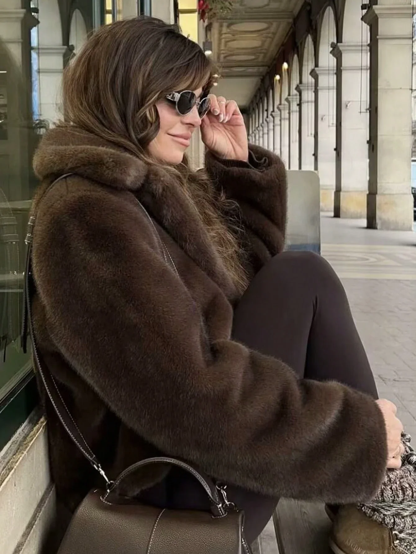 

Women Casual Cropped Faux Fur Lapel Jacket Winter Warm Coat With Pockets