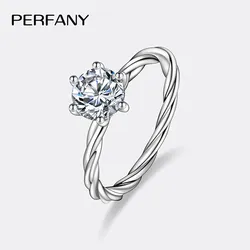 PERFANY 1CT Moissanite Ring for Women S925 Pure Silver Sparkling Laboratory Cultivated Diamond Fashion Wedding Jewelry