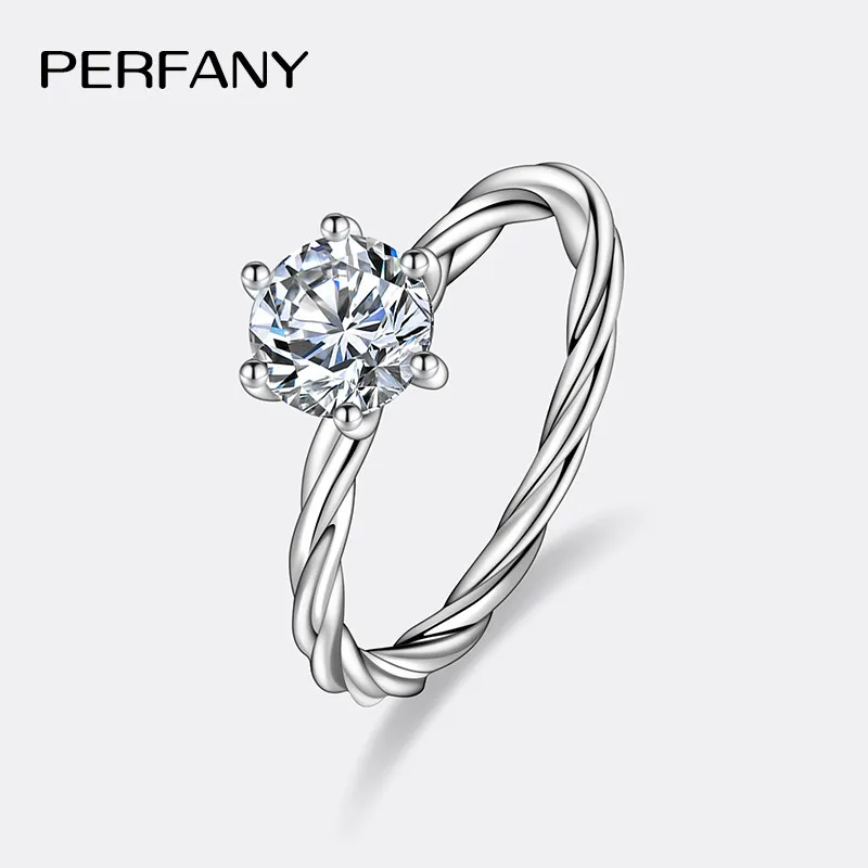 PERFANY 1CT Moissanite Ring for Women S925 Pure Silver Sparkling Laboratory Cultivated Diamond Fashion Wedding Jewelry