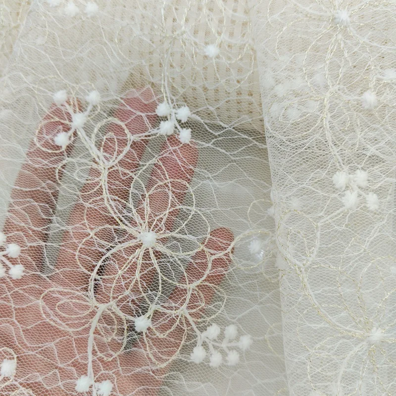 

Elegant Mesh Lace Embroidered Floral Fabric for Wedding Dresses, Tablecloths, Curtains, Home Decoration 130CM Wide Sell by Yard