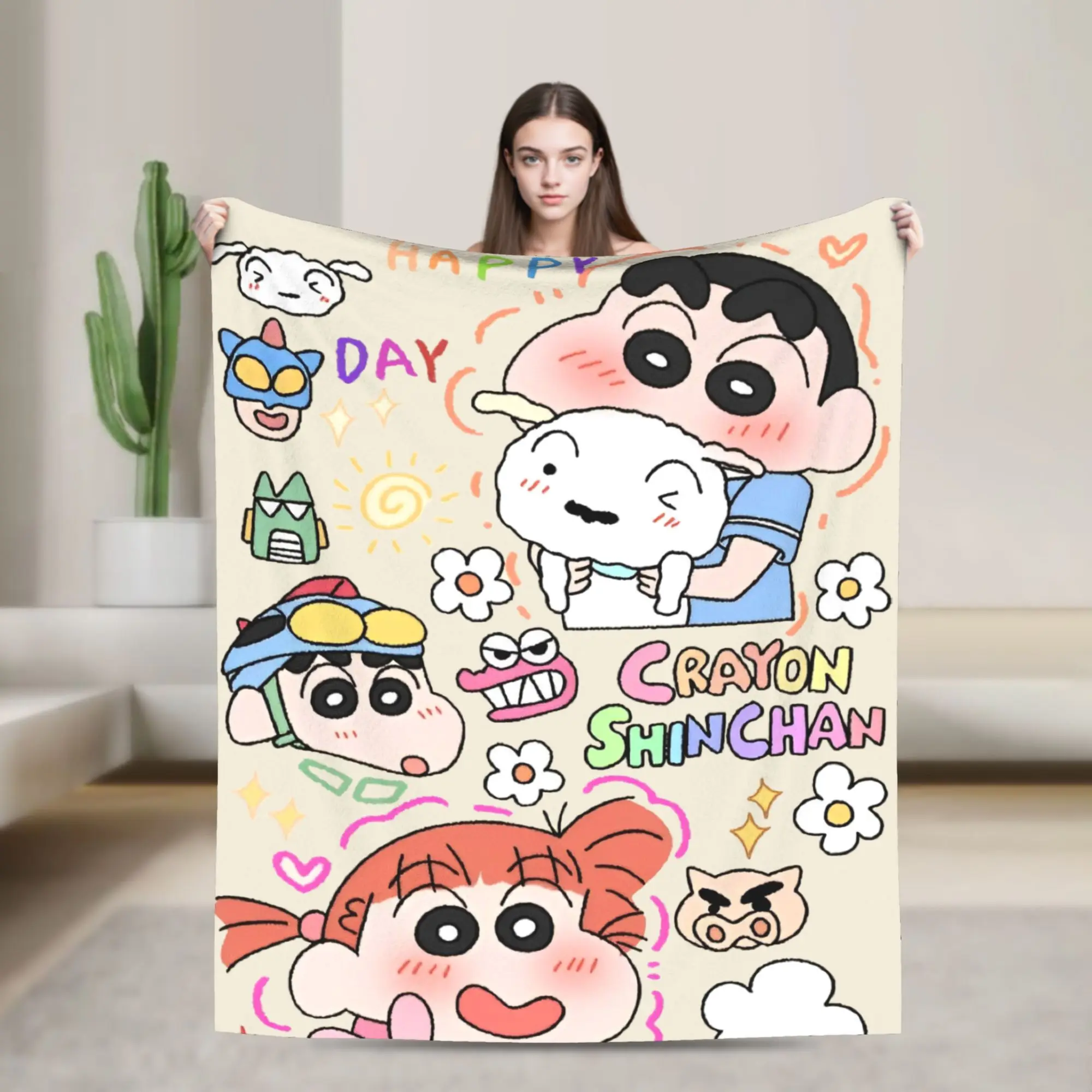 Kawaii تلوين شين تشان غطاء بطانية الفانيلا أنيمي شيرو نيني فائقة النعومة رمي بطانية للمنزل الأريكة السرير البساط #2