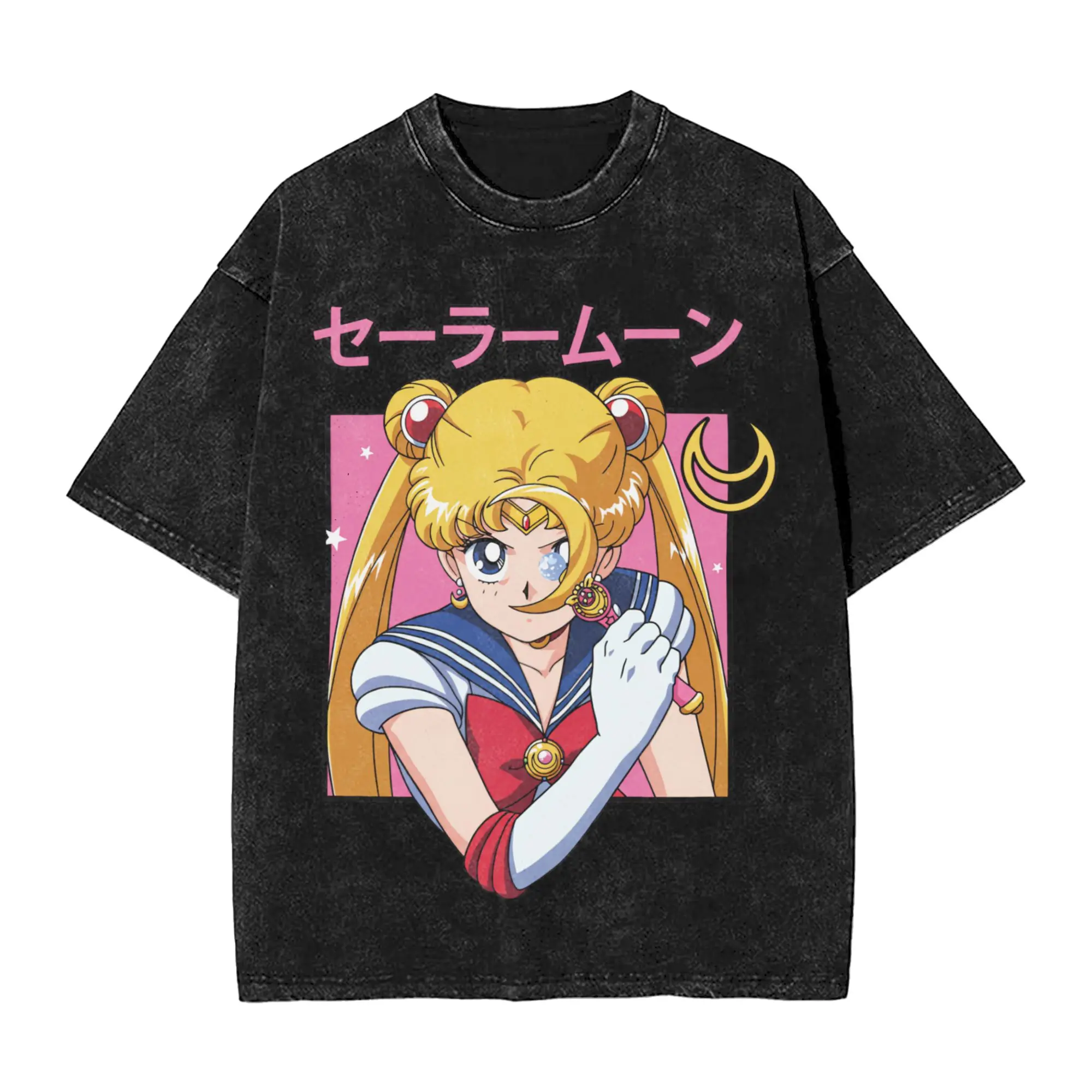 Sailors Moons Chibiusa Cartoon Men T Shirts Washed  Vintage Tee Shirt Short Sleeve Round Neck T-Shirts 100% Cotton Clothes