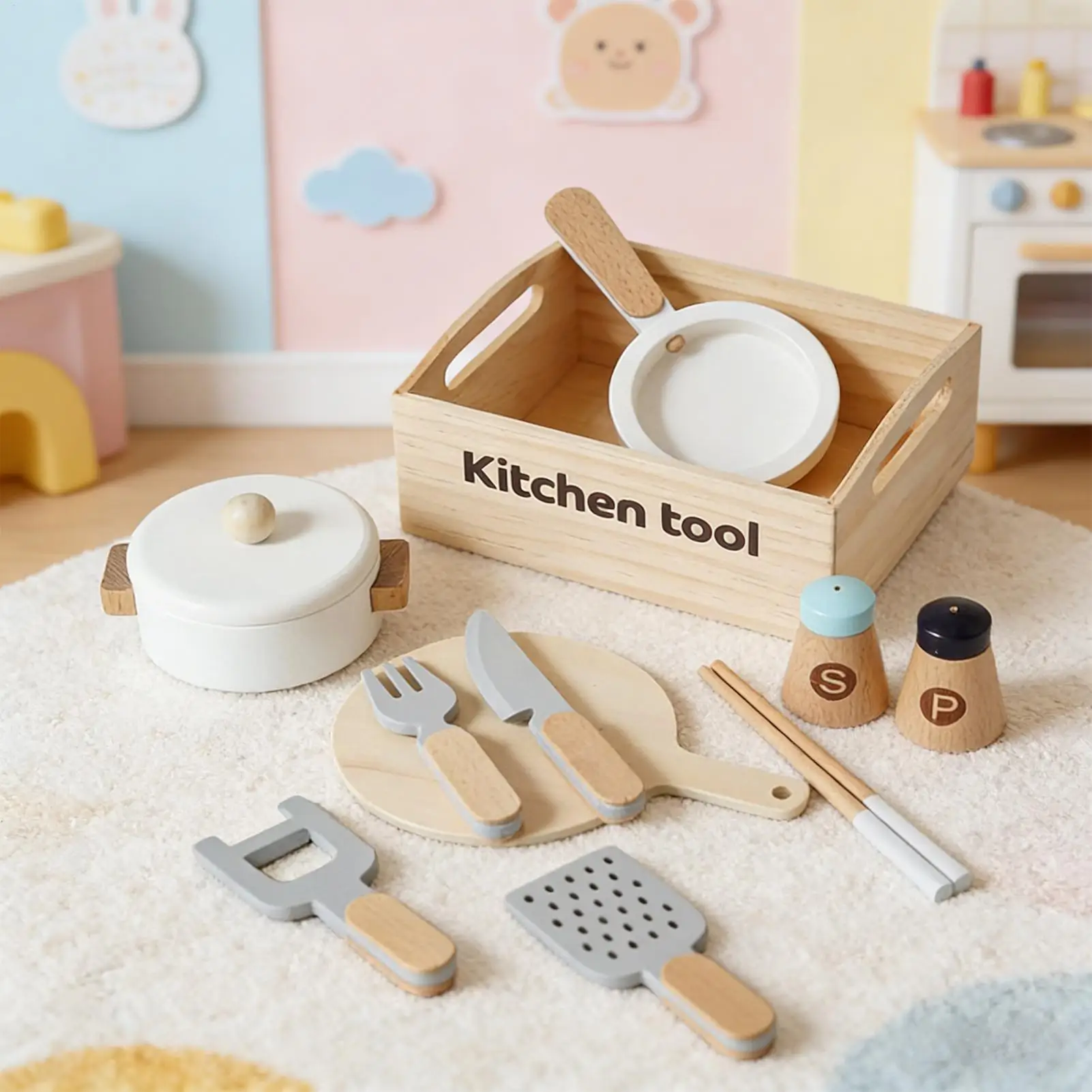 ชุดของเล่นครัวเด็ก 10 ชิ้น ชุดอุปกรณ์ครัวพร้อมหม้อของเล่น อาหารจำลอง ของเล่นทำอาหารสำหรับเด็กเล็ก เด็กหญิง เด็กชาย ของขวัญ