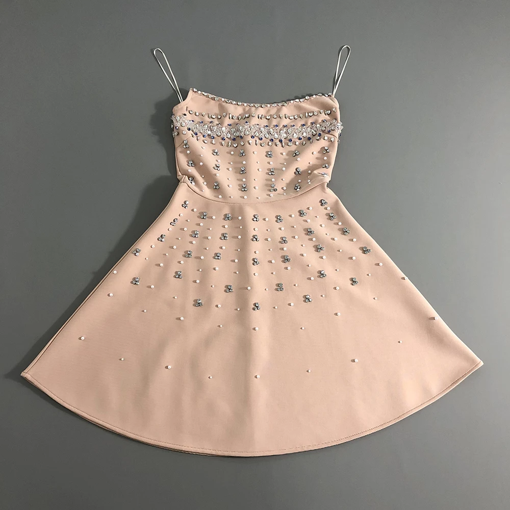 Europese en Amerikaanse zware industrie diamanten versierde sexy strapless taille-aansluitende elegante jurk, avondjurk voor dames, bandagejurk
