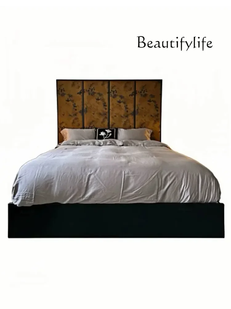 

l French medieval style solid wood bed American design high backrest soft bag bed