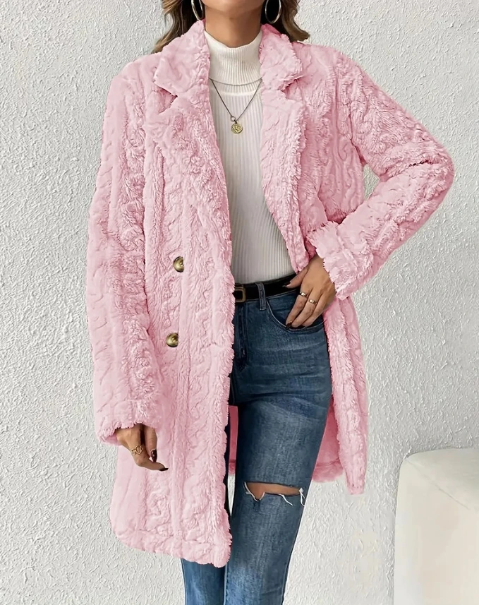 Women In Stock New Autumn and Winter Fashion Lapel Double Breasted Long Sleeved Wool Long Coat Popular Outerwear