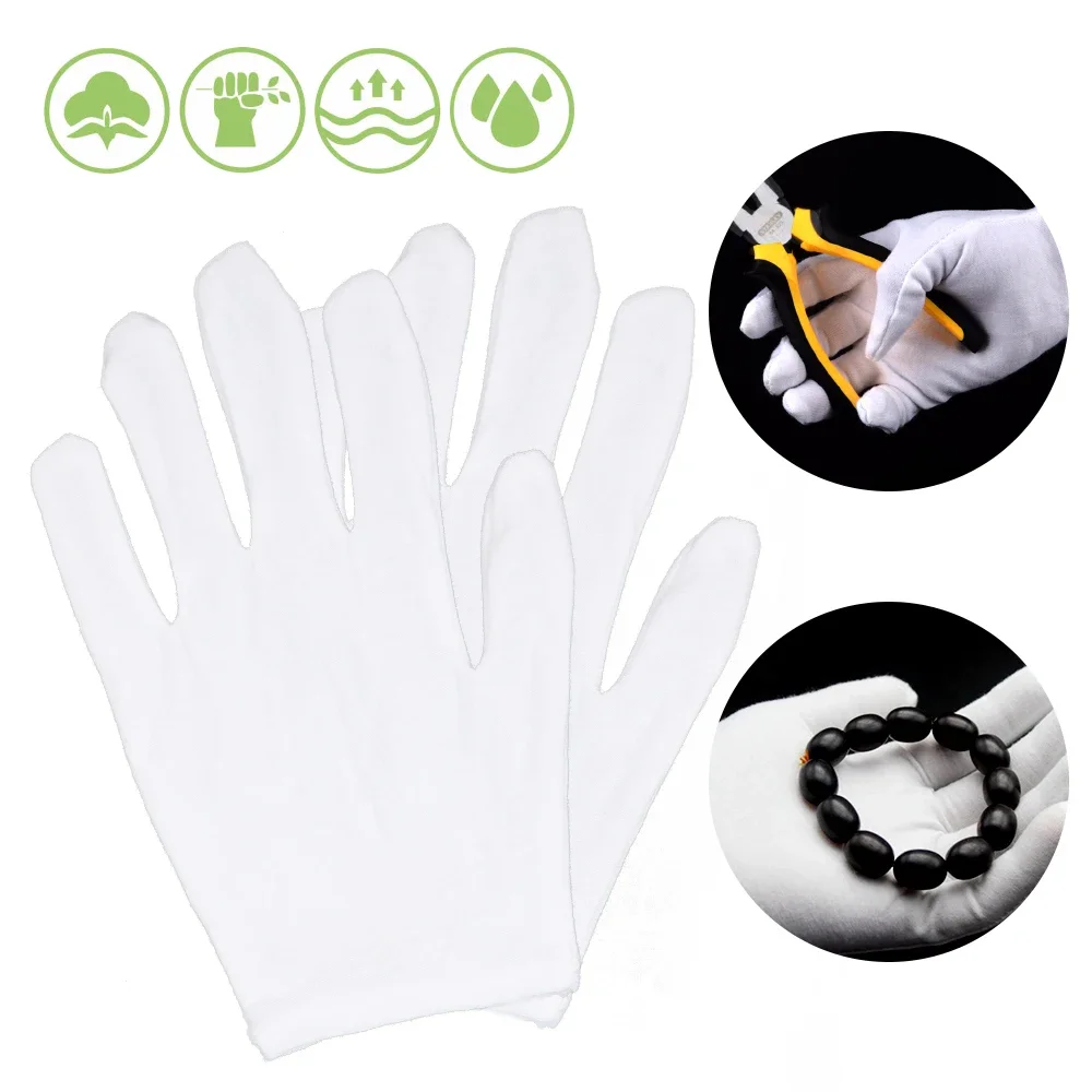 1-10 Pairs White Soft Cotton Unisex Gloves Coin Jewelry Inspection Gloves Stretchable Lining Gloves for Serving Waiters Drivers