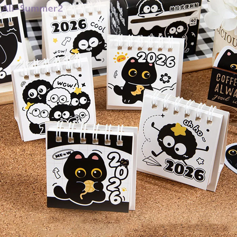{Summer2} Calendário compacto 2026 de 2 unidades com estampa de gato, ideal para escritório e escola, acessório perfeito para sua mesa