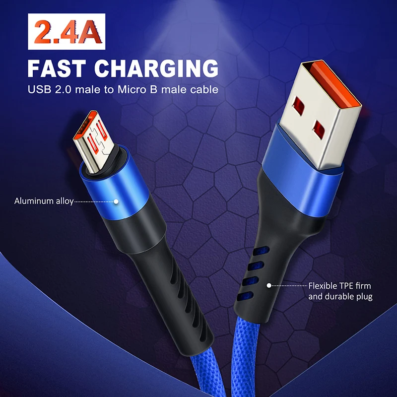 CABLETIME Micro B إلى USB 2.0 A كابل 480 ميجابت في الثانية 2.4A كابل شحن سريع لمزامنة البيانات من النايلون للهواتف الذكية والكمبيوتر المحمول
