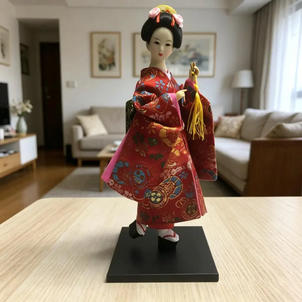 Japanese Geisha Kimono Doll Girl Statue Art Crafts 12 inch Figurine Asian Kabuki Figure for Office Bookshelf Cabinet Desk