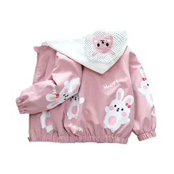 Happy Rabbit Baby Girls Jacket Spring Autumn Cartoon Fashion Little Princess Coat Hooded Zipper Girls Windbreaker Kids Clothes