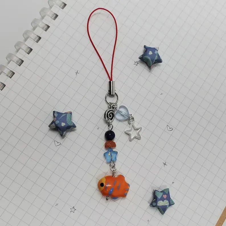 Ceramic fish beaded keychain, Y2K mobile phone chain cute ocean keychain - view 2