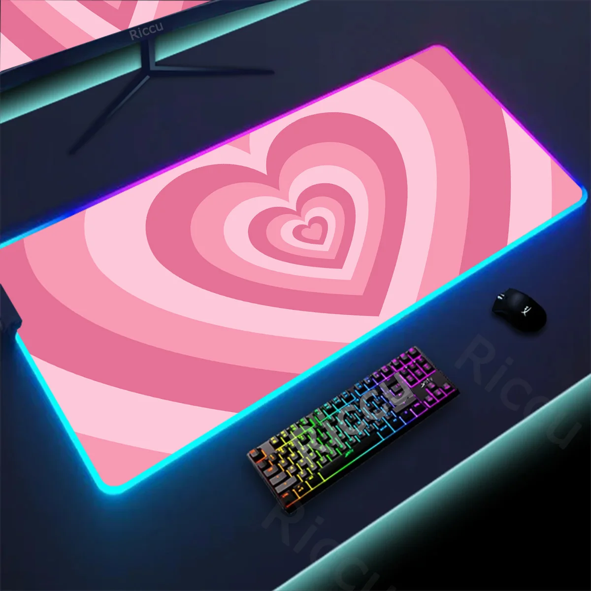 

Rgb Mouse Pad Pink Love Pattern Gamer Mousepad XXL Anti-Slip Natural Rubber Keyboard Computer Office Accessories Glowing Deskmat