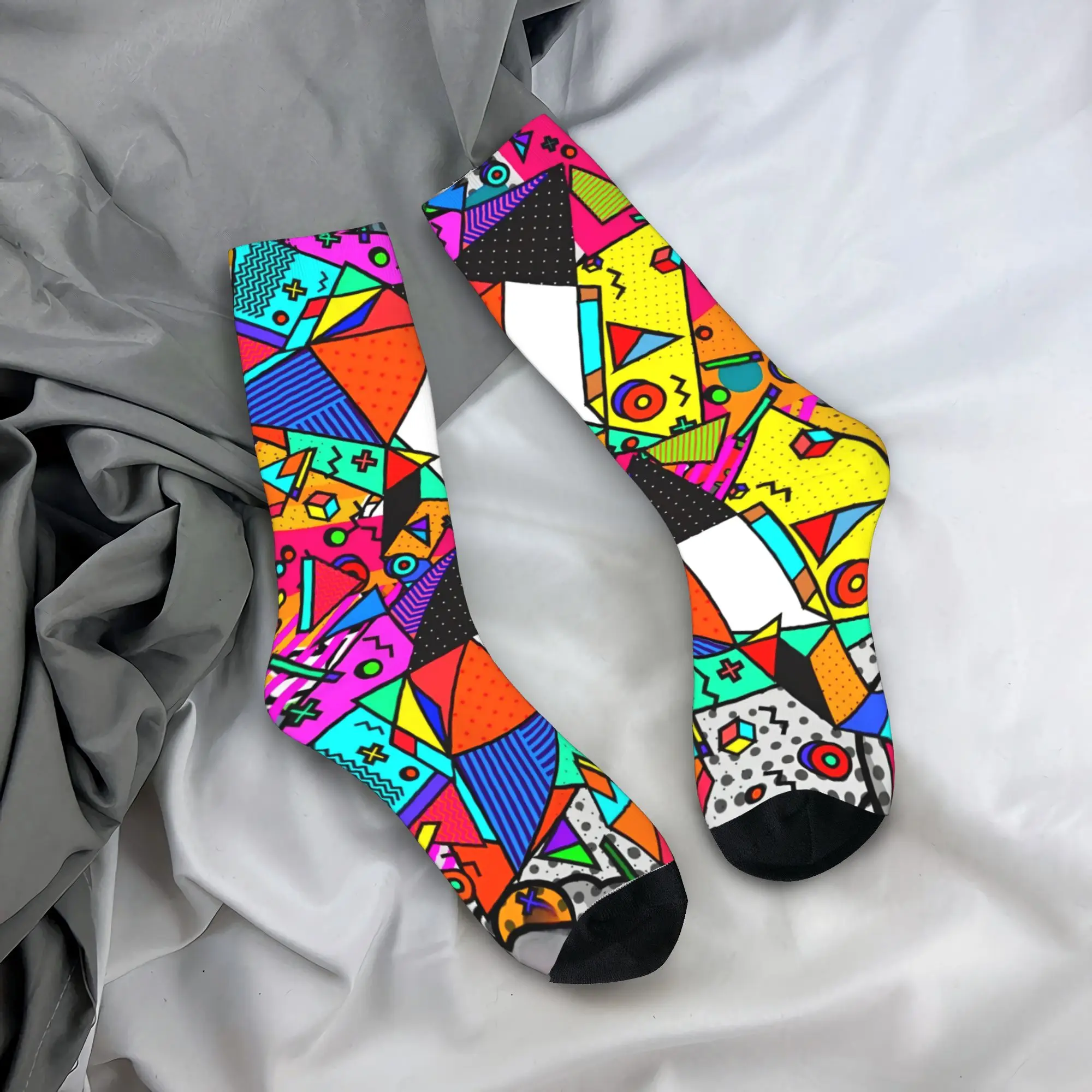 Geometric Patchwork Art Stockings Men  Socks Comfortable Harajuku Socks Autumn Running Sports Non Slip Design Socks Gift