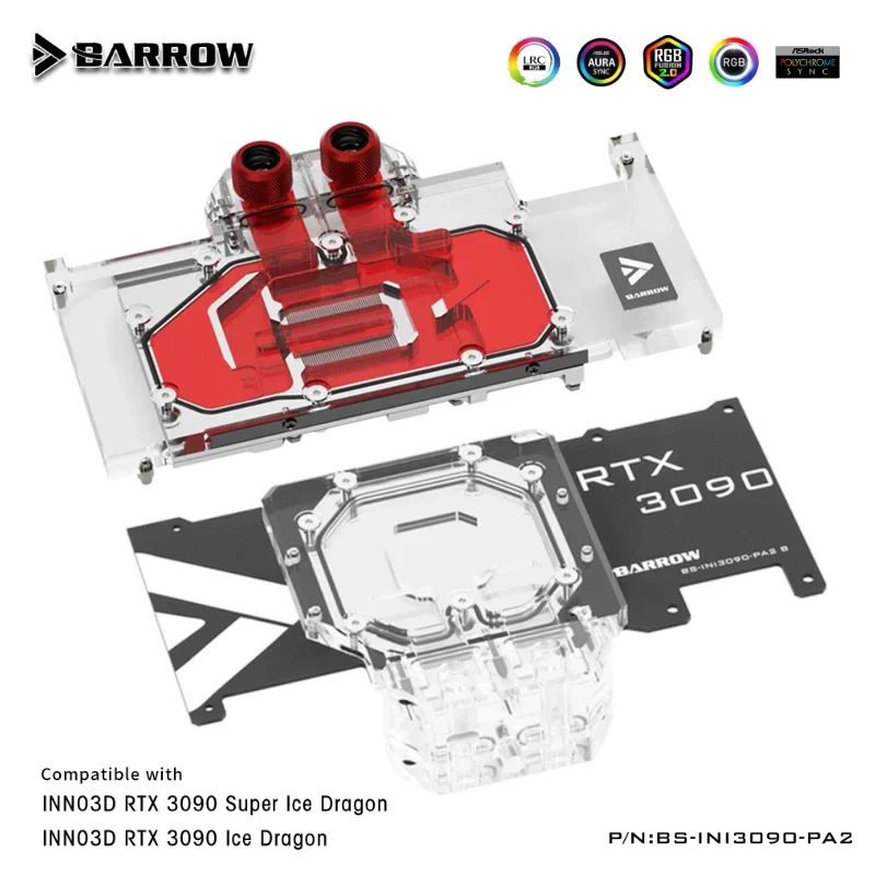 

Блок водяного охлаждения графического процессора Barrow RTX 3090 для Inno3D RTX 3090 ICHILL, кулер для графического процессора ARGB с полной крышкой, 5 В, BS-INI3090-PA2