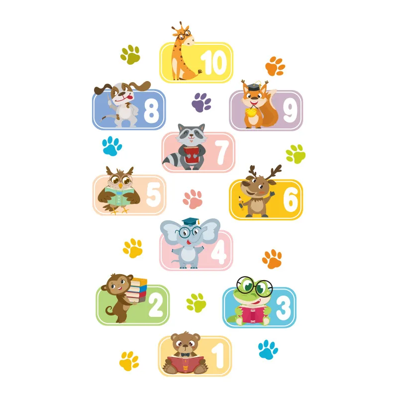 1 set of 3pcs animal numbers floor stickers cartoon hopscotch game kindergarten children living room self-stickers