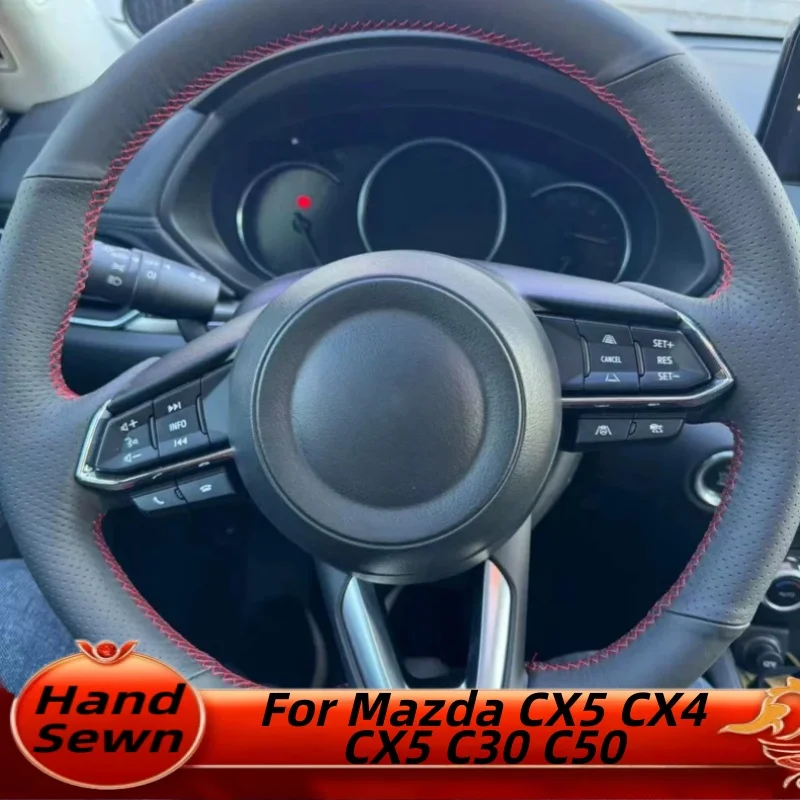 

Hand-Sewn Microfiber Leather Car Steering Wheel Cover For Mazda CX5 CX4 CX5 C30 C50 Car Interior Accessories
