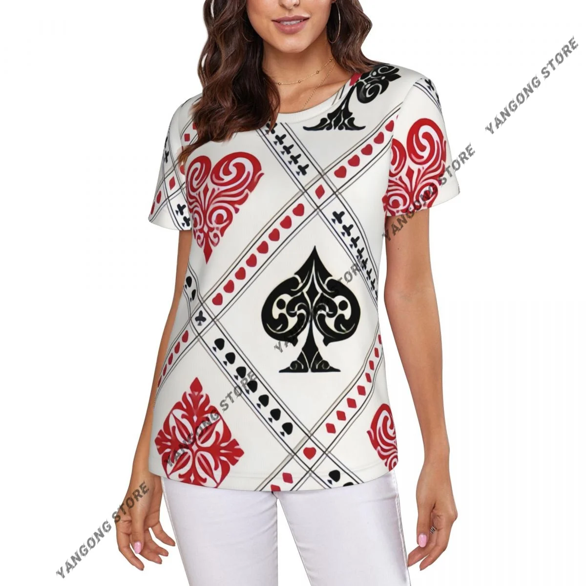 Women Short Sleeve Top Playing Cards Suits Vintage Style T-shirt Fashion Summer Female Tops Loose Round Neck T Shirt