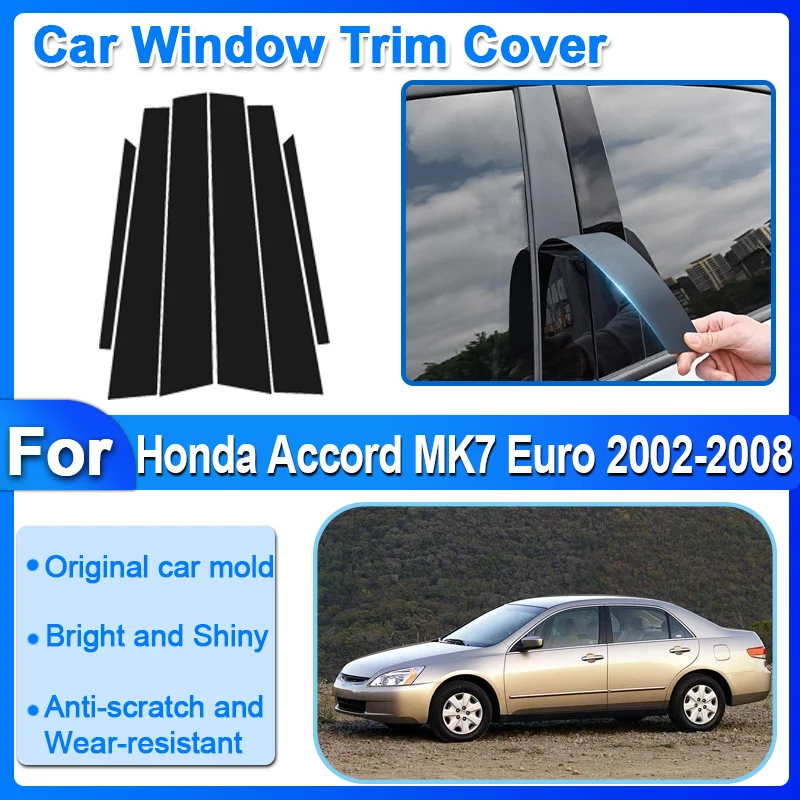 

For Honda Accord 7 Accord Euro MK7 2002-2008 6x Window Trim Cover Pillar B Column Door Decal Stickers Black Carbon Fiber Silver