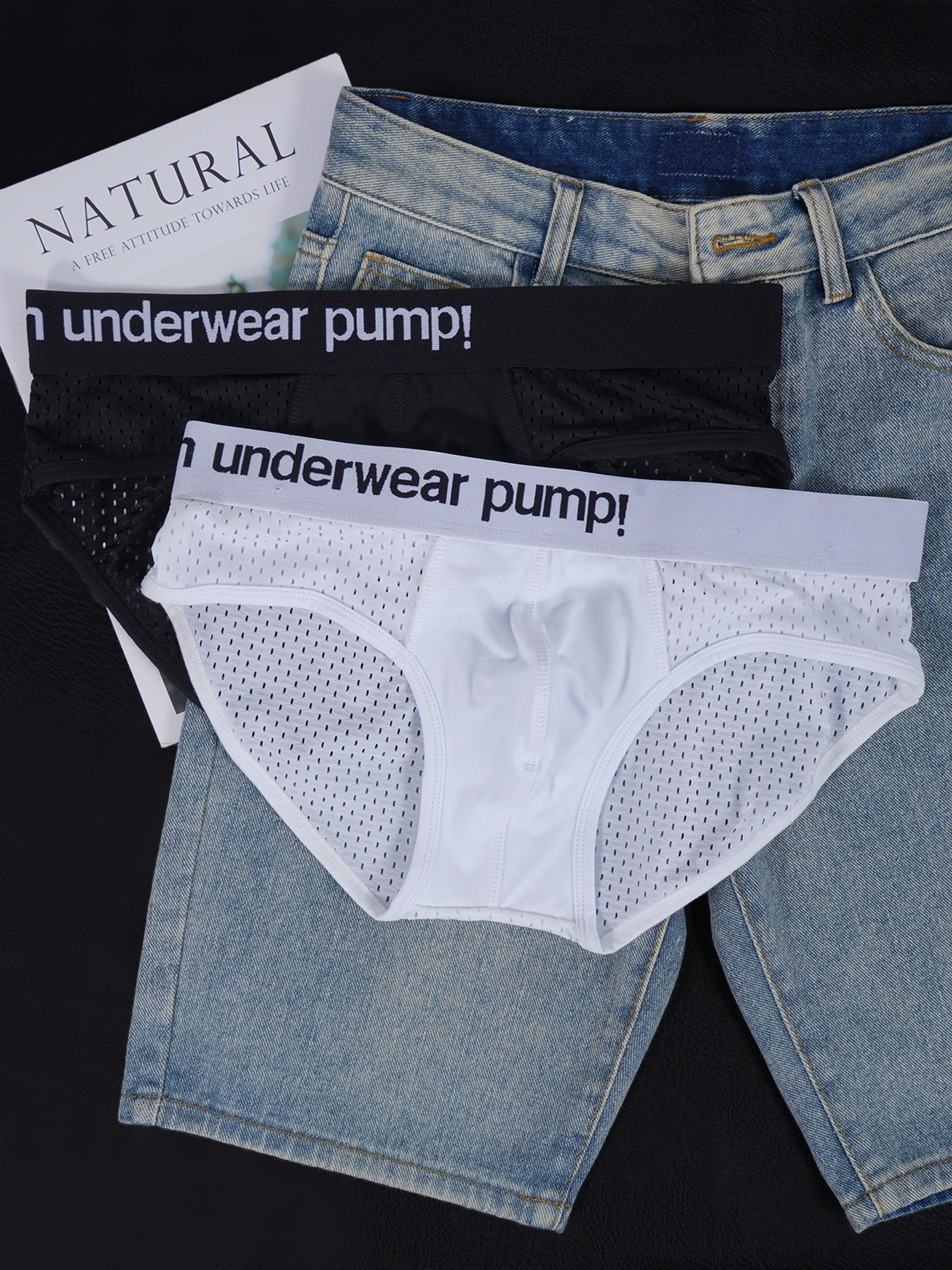 

2 PCS Men's PUMP! Mesh Briefs U Convex Pouch Elastic Waistband Breathable Quick Dry Sport Underwear