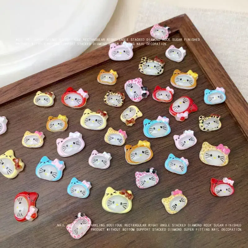 

50 шт. милых украшений для ногтей в виде шапочек KT, смешанные декорации для ногтей в виде головок кошечек с шарфами и бантиками, для осенне-зимнего маникюра своими руками