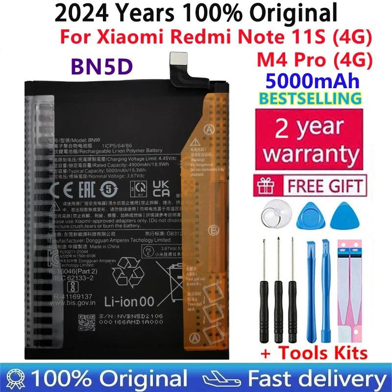 2024 Years 100% Original 5000mAh BN5D Battery For Xiaomi Redmi Note 11S 11 S 4G M4 PRO 4G Mobile Phone Batteries Fast Shipping