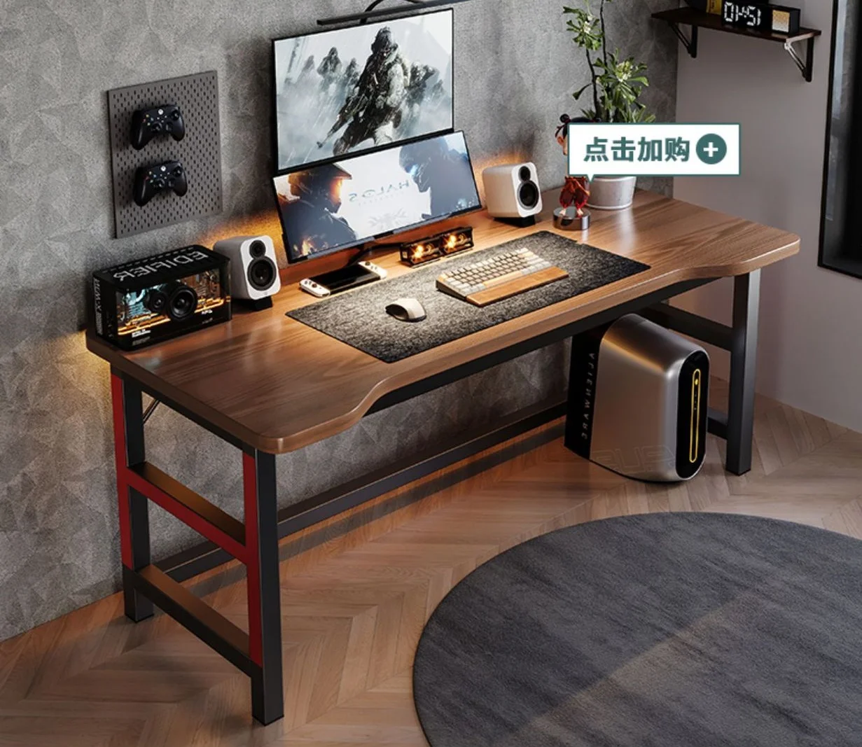 !@Modern Minimalist Home Rectangular Wood Computer Desk with Adjustable Feature and Bookshelf Best-Selling From Factory