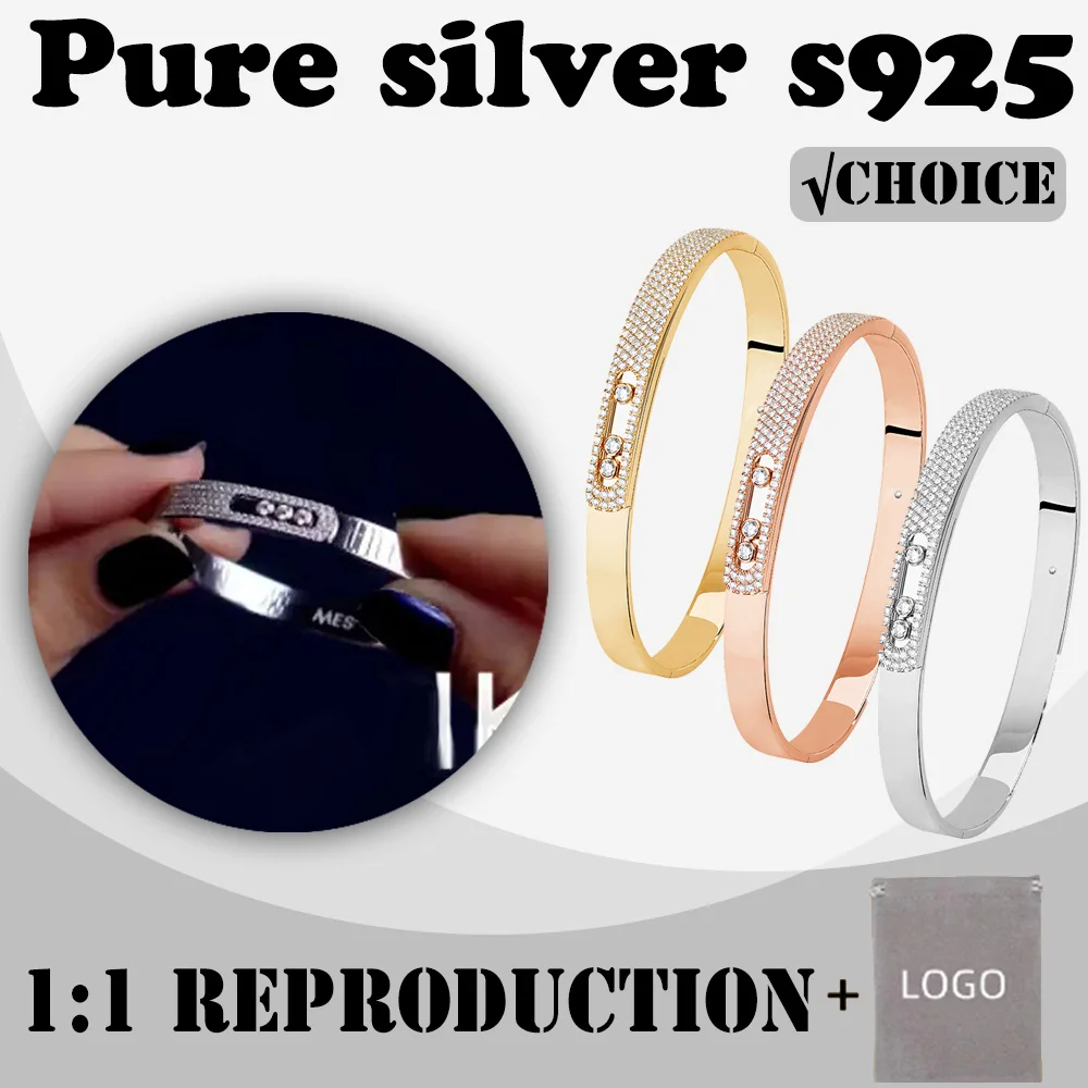 High end Messik - Home style pure silver s925 elegant MOVE NOA BANGLE SM PAV É series full diamond bracelet