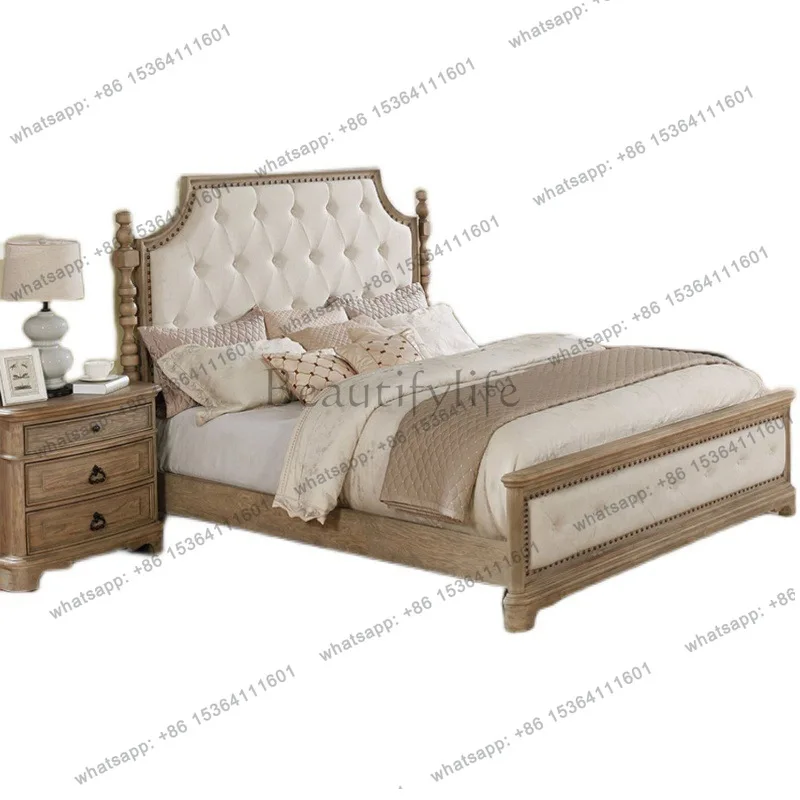 Amerikanisches Retro-Birkenbett, französisches Landhaus-Retro-Stoffbett für das Hauptschlafzimmer