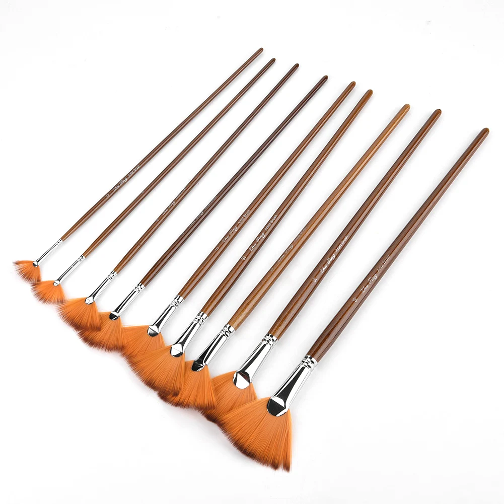 Fan Paint Brushes Set Long Handle Brush Art Painting Tool Fan Shape Drawing Brush Nylon Hair Painting Brushes for Drawing