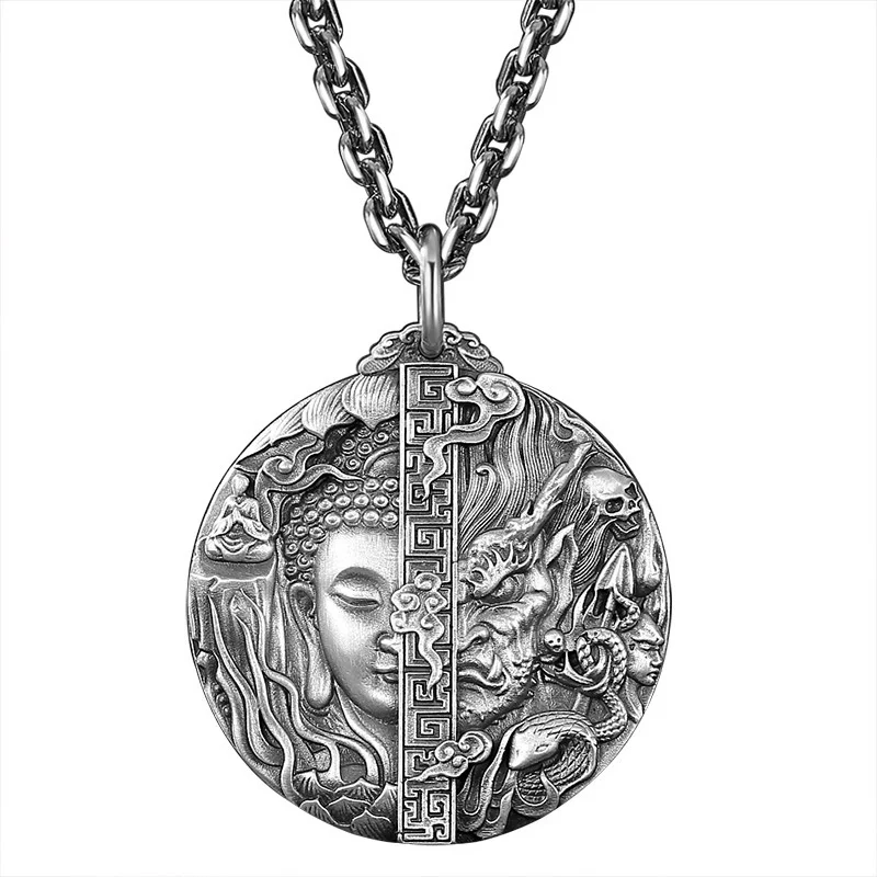 QEENKISS 925 Sterling Silver Vintage Buddha Devil Necklace Pendant For Men Women Party Birthday Wedding Christmas Gifts PT643