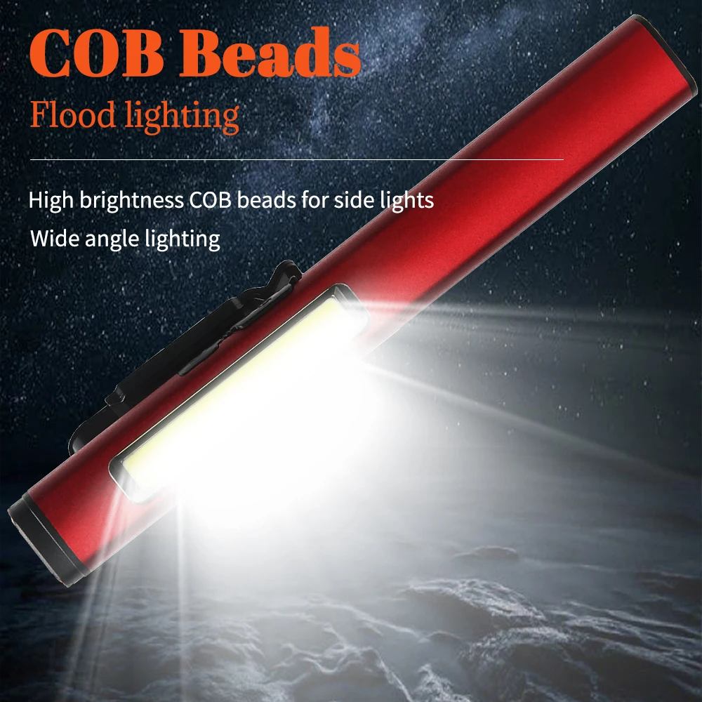 Usb Rechargeable COB Floodlight Flashlight XPE High Beam Aluminum Alloy Pen Clip Work Light Built In Battery with Tail Magnet