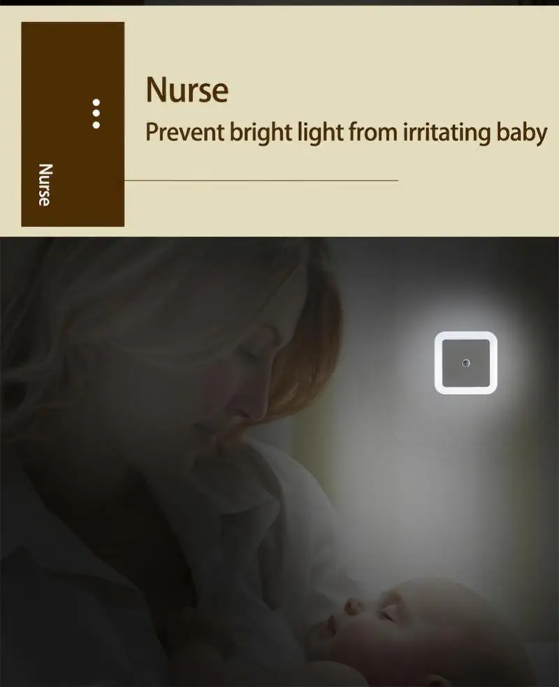 Intelligent Square LED Light Controlled Induction Lamp Bedroom Staircase Household Plug-in Energy-saving Sleep Light Night Light