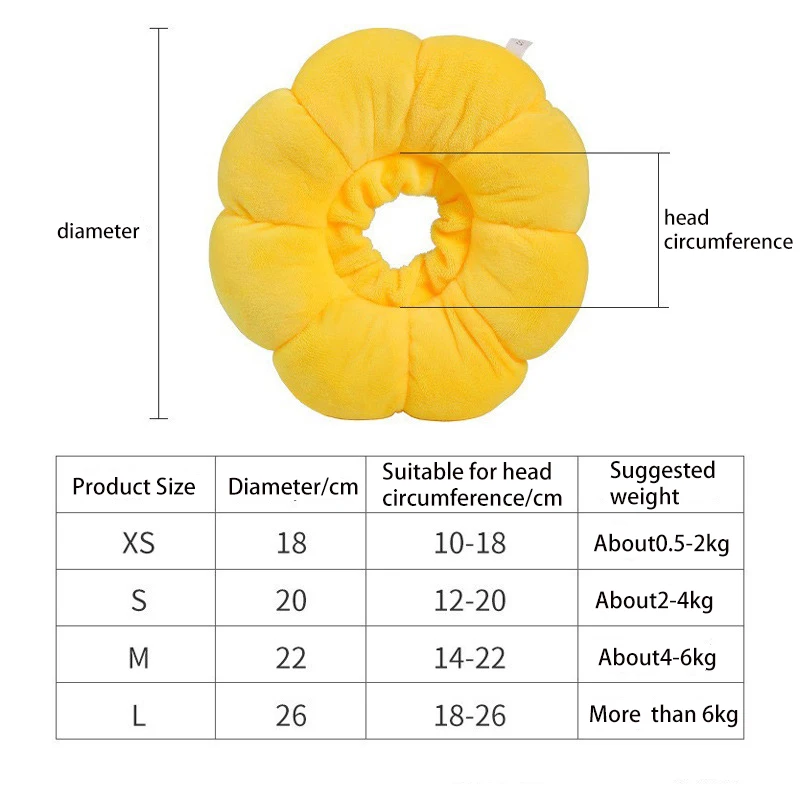 해바라기 반려동물 엘리자베스 칼라, 조정 가능한 물기 방지 수술, 핥기 방지 상처 치유, 고양이 보호 칼라, 부드러운 플러시 칼라