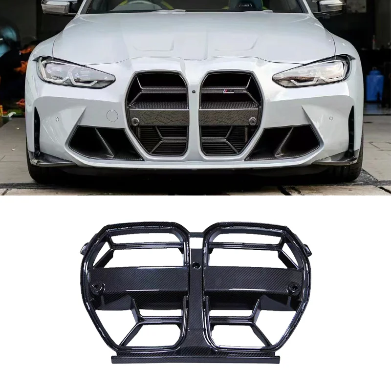 CSL style Dry Carbon Fiber Front Bumper Grille  For BMW G80 M3 G82 F83 M4 2021 2022 without ACC radar dry carbon fiber network