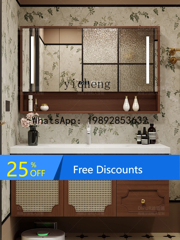 

bathroom antique retro bathroom cabinet combination rattan washstand rock slab integrated ceramic basin