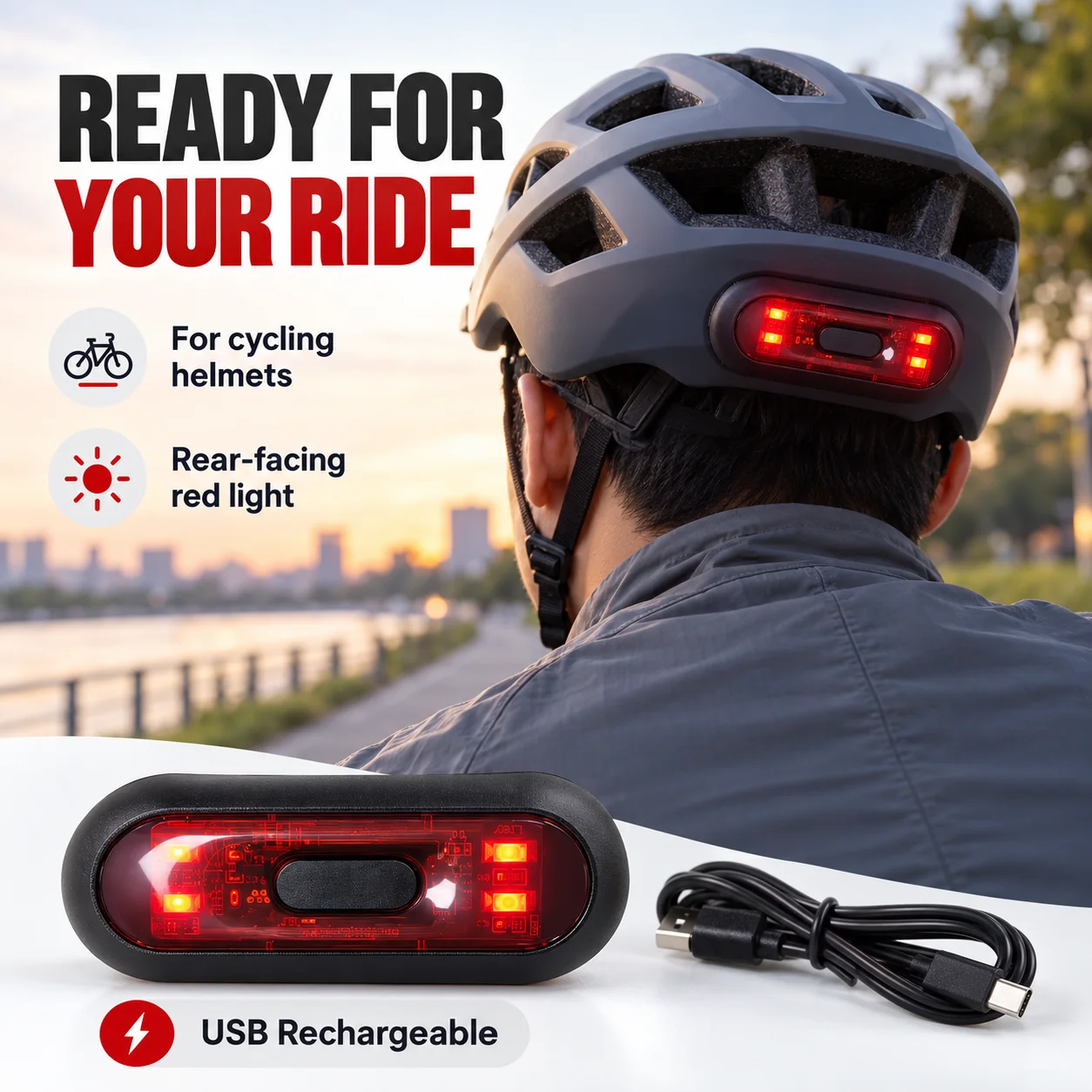 Bicycle Helmet LED Light, 16 LED Beads USB Rechargeable Safety Taillight for Cycling & Motorcycles, Bike Helmet Accessories gallery 2