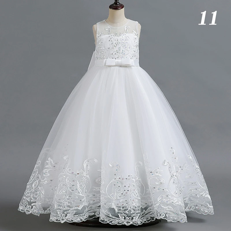 Eleganckie, długie sukienki księżniczki dla dzieci, suknie balowe na wesele, koronkowe, puszyste sukienki z tiulu, sukienki na występy dla dziewczynek, na urodziny, konkursy piękności.