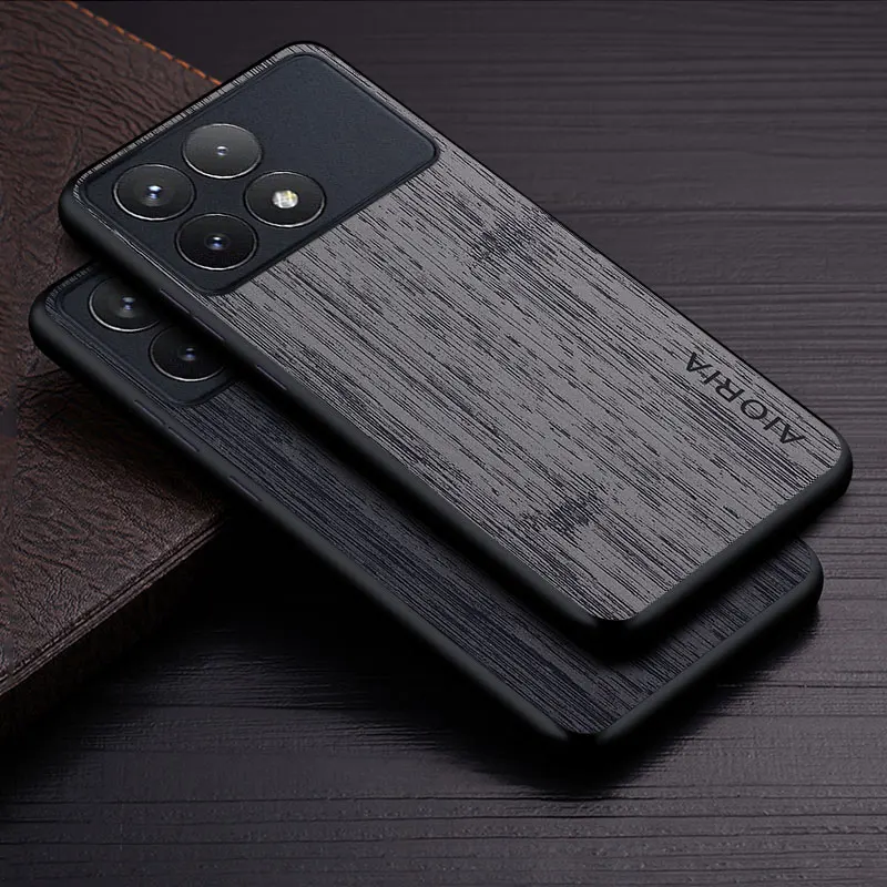 Case for Poco X6 Pro Poco M6 Pro coque bamboo wood pattern Leather phone cover Luxury funda for xiaomi poco x6 pro case capa