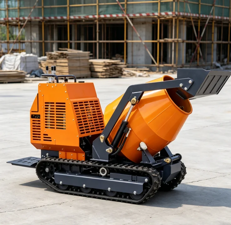 All Terrain Tracked Concrete Mixer Truck, 350L High Efficiency Self Feeding Hydraulic Crawler Mixing Machine for Building Site