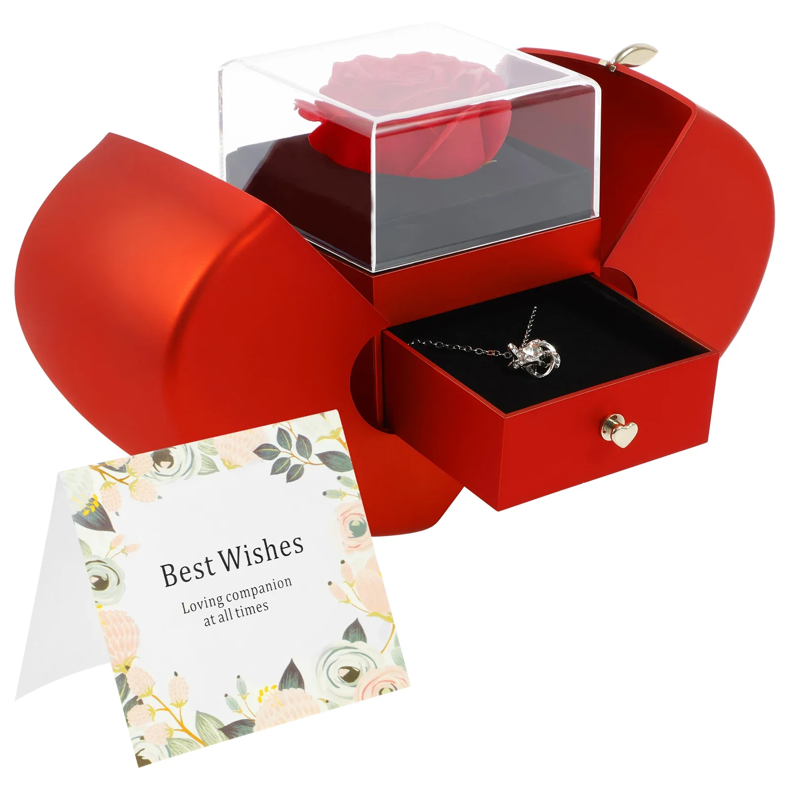

Romantic Preserved Flowers Rose Mothers Day Gift Preserved Red Rose with Necklace Birthday Gifts for Women Mama Wife Girlfriend