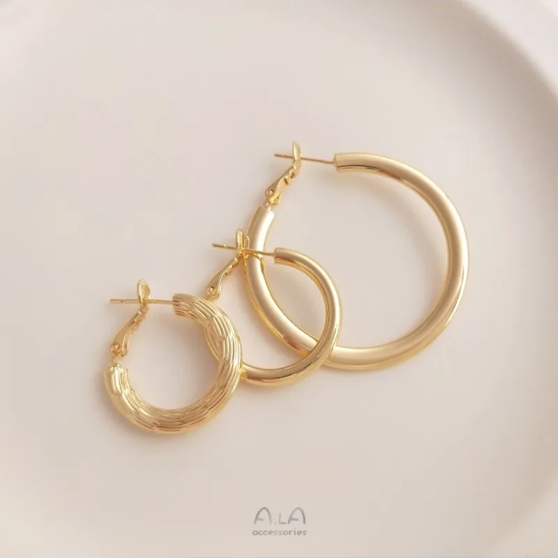 14K Gold Spring Buckle Earrings Fashion Temperament Circle Simple Advanced Sense Personalized Large Earrings Large Earrings