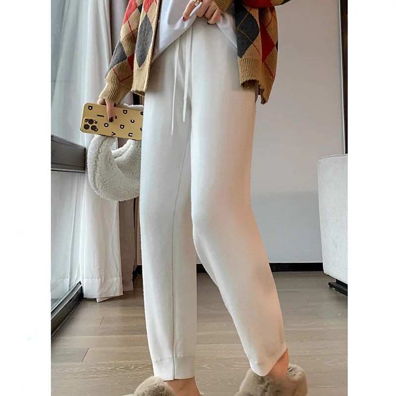 Gidyq Women Thick Warm Knit Pants Winter Korean High Waist Solid Loose Casual Pants Fashion Female All Match Harem Pants New