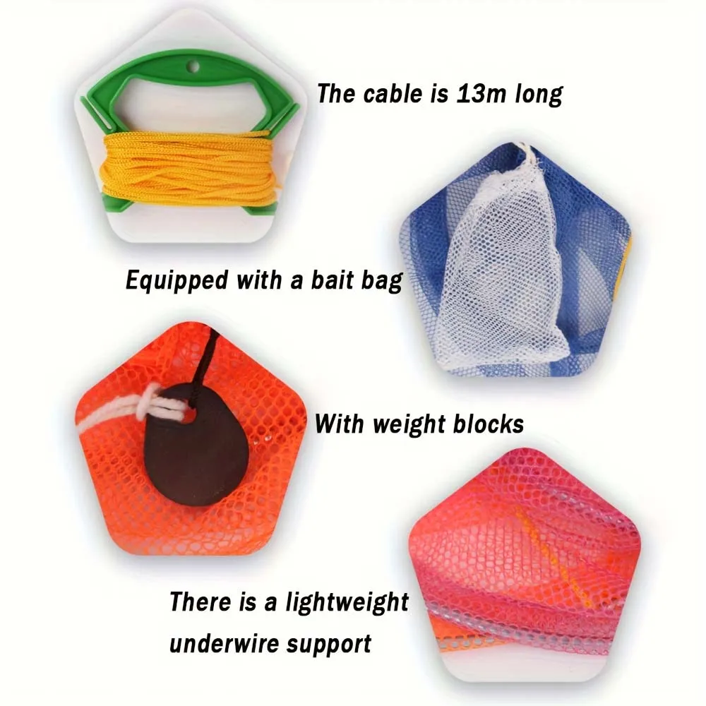 JSFUN 1pc Pink Orange Green Blue Four Color Fishing Net Portable Crab Drop Net Trout Folding Net with Net Bait Bag Rope - view 4